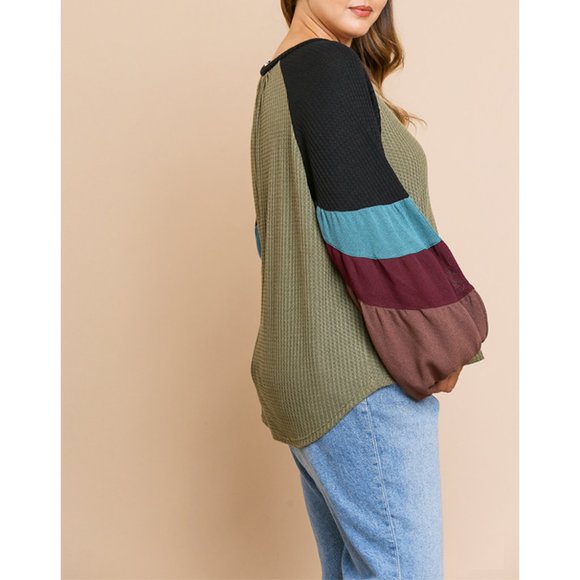 Colorblock Puff Waffle Plus Size Top {Umgee USA} - Picture 3 of 5